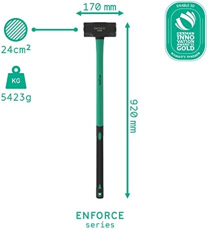 Extra Large Sledgehammer 10lb/4500 Grams with 2K fibreglass 92cm Handle from WIESEMANN 1893 | Enforce Series | Forged and Induction Hardened Hammer Head | 80485