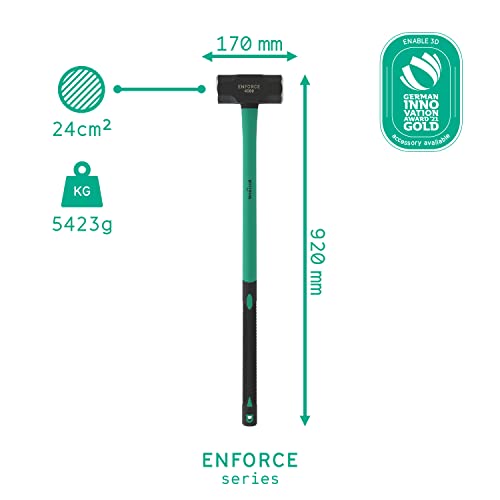 Extra Grosser Vorschlaghammer 10LB / 4500 Gramm mit 2K Fiberglasstiel 92cm aus der ENFORCE Serie von WIESEMANN 1893 I Hammer Kopf geschmiedet & induktiv gehärtet I 80485