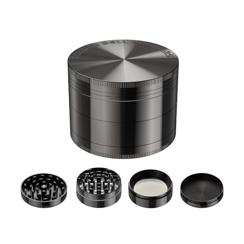 Golden Bell Grinder Crusher 4-teiliges Set Mühle mit Scraper Pollen Spice Kräuter Gewürze Herb Krautmühle als Geschenk für Vater Freund Mann (Nickel-Schwarz, 2 x 1,4 Inch)
