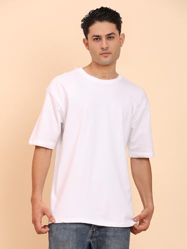 Image of Amazon Brand - Anarva Men's Oversized Cotton T-Shirt | Crew Neck | Half Sleeve | Solid Casual Tee