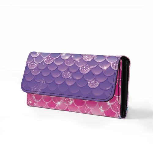 Image of AFPANQZ Womens Wallets Leather Trifold Multi Card Holder Slots Wallet, Pink Purple Fish Scales Ladies' Leather Card Pouch Bag for Keys Lipstick Cit Cards Holder