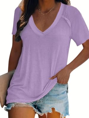 T-shirt d'été pour femme lilas XXL en tissu léger et respirant