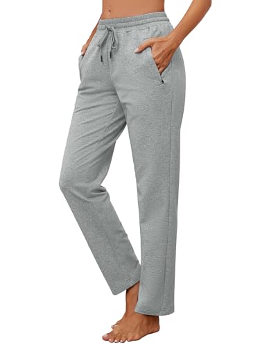 SEVEGO Women's Sweatpants Tall Cotton Yoga Lounge Casual Open Bottom Soft Workout Zipper Pocket Joggers,30",Light Grey,M - image 1