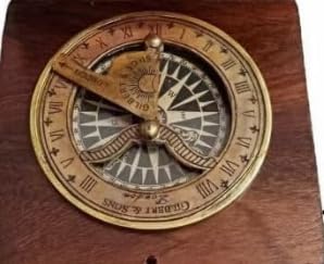 Brújula Solar Vintage de Latón con Caja de Madera Instrumento Náutico Antiguo de Navegación miniatura 3