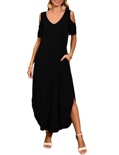 Image of JollieLovin Womens Plus Size Casual Summer Maxi Long Dress Cold Shoulder V Neck Beach Sundresses