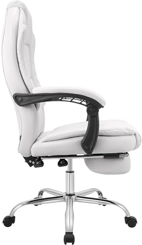 Sedia da ufficio ergonomica Castle con poggiapiedi integrato, poltrona da scrivania imbottita in ecopelle, girevole e regolabile, Colore:bianco - Sedia gaming - Immagine 5