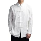 Men's Chinese Style Shirts Traditional Kung Fu Tai Chi Cotton And Linen Tang Suit Uniform Shirt And Blouses Jacket Clothing(White,XL)