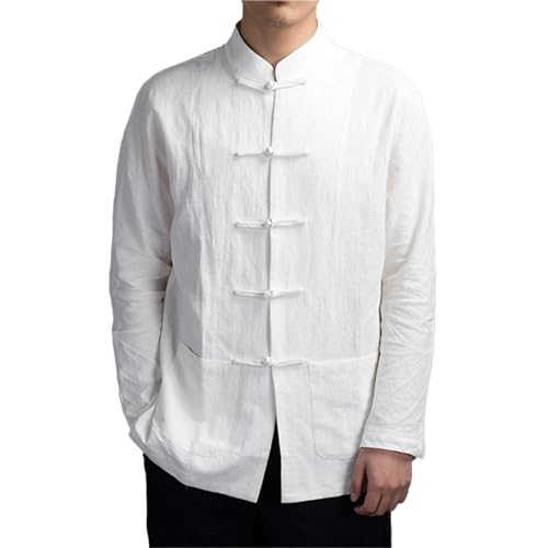 Men's Chinese Style Shirts Traditional Kung Fu Tai Chi Cotton And Linen Tang Suit Uniform Shirt And Blouses Jacket Clothing(White,XL)