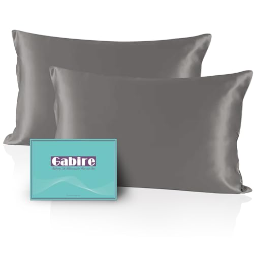 Gabire Mulberry Silk Pillow Cases Set of 2 Both Sides Real Silk Pillowcase for Hair and Skin Prevent Acne Pillowcase Organic Silk Pillow case 2 Pack with Hidden Zipper Grey Standard (2026)