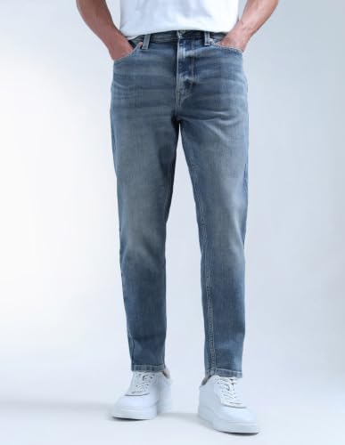 Image of Flying Machine Men's Relaxed Tapered Fit Jeans| Solid | Mid Rise | Stretchable | Jeans for Man