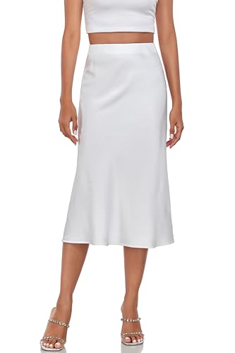 Women's Silk Satin Midi Skirts High Waist Elastic Ruffle Elegant A Line Elegant Casual Slit Party Skirt2