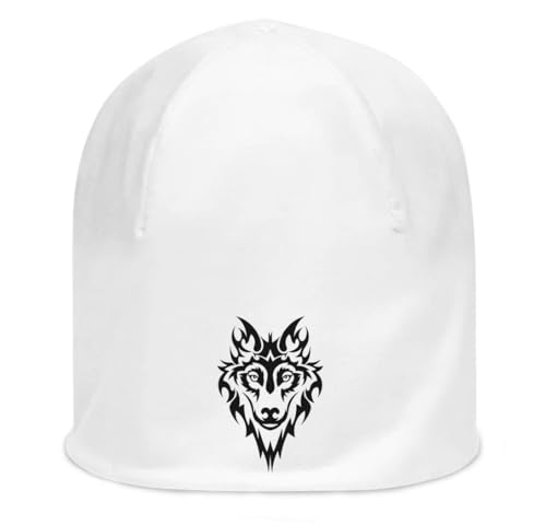 Bonnet unisexe en coton blanc Big Bad Wolf : le confort pur et extensible du grand art tribal