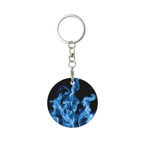 Image of KDUBNJDS (Blue Flame) Round Metal Keychain Car Keychain,Universal Key Fob Keychain,Metal Keychain Holder For Men And Women