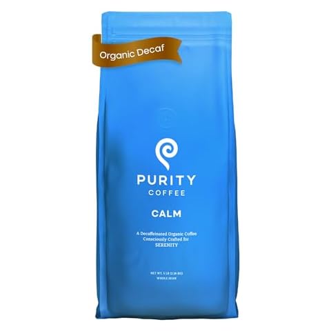 Purity Coffee CALM Decaf Medium Roast Whole Beans - USDA Certified Organic Specialty Grade Arabica Swiss Water Processed Decaffeinated - Third Party Tested for Mold, Mycotoxins, Pesticides - 5 lb Bag Cover