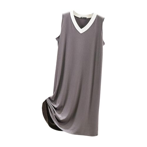 Ärmlösa bomullsnattlinnen för kvinnor – sexiga nattlinnen för kvinnor – nattkläder, plusstorlek, nattkläder, storlek 42–16, tunna remmar, nattlinne, bomull, ärmlös nattlinne, loungewear-set, 1-grå, XL