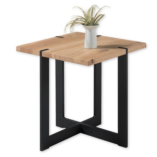 TIAGO MINI Couchtisch Massivholz Eiche - Moderner Sofatisch mit robustem Metallgestell für Ihr Wohnzimmer - 45 x 50 x 45 cm (B/H/T)
