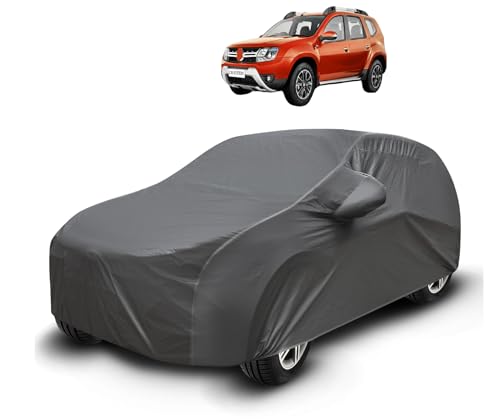 Image of Auto Hub Waterproof Car Cover Compatible with Duster with Mirror Pockets, Soft Cotton Lining, Duster Car Cover Waterproof, Grey