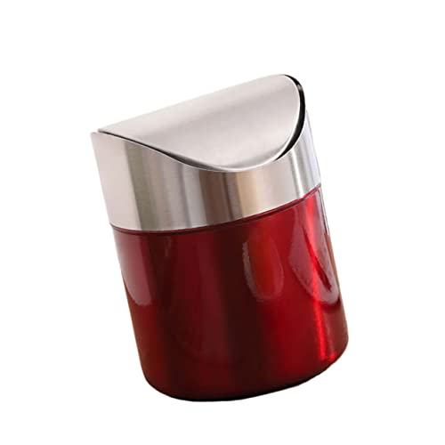 Papelera de escritorio pequeña de acero inoxidable roja miniatura 1