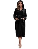 Rubehoow Womens Plush Dressing Gown for Winter Ultra Warm Fleece Bathrobe Soft Long Robe with Pockets Black,XL