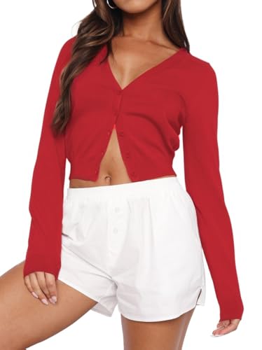 Ezbelle Women's Long Sleeve Open Front Cropped Lightweight Cardigan Sweater Button Down Shirt 2026 Fall Tops2