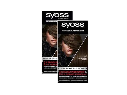 SYOSS Color Coloration 4_1 Mittelbraun Stufe 3 (2 x 115 ml), permanente Coloration für bis zu 10 Wochen Farbintensität und 70% weniger Haarbruch*