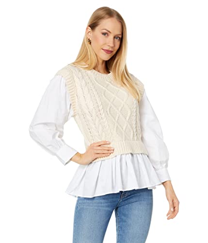 English Factory Mixed Media Cable Detail Sweater Cream/White MD