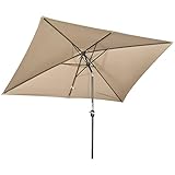 Outsunny 3x2m Garden Parasol Umbrella with Tilt and Crank, Outdoor Sun Shade Canopy with Aluminium Frame and Steel Ribs, Rectangular, Khaki