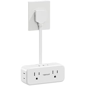 TESSAN Short Extension Cord 0.5Ft, Flat Plug Outlet Extender Surge Protector with 4 Widely AC with 3 USB Ports (1 USB C), Multi Plug Small Power Strip for Travel, Home, College Dorm Essentia