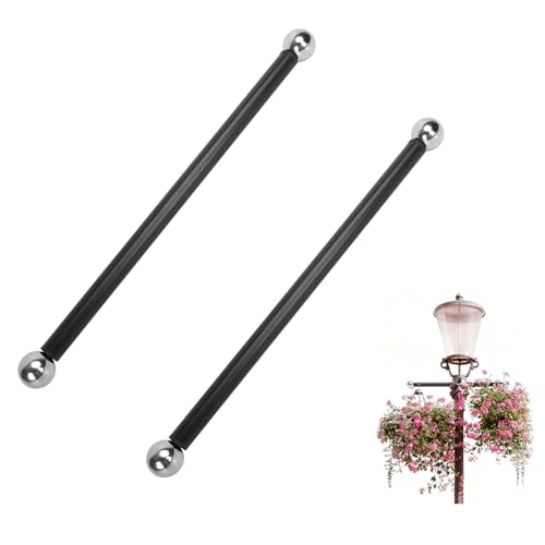 2 Pack Replacement Cross Arm, 16 Inch Outdoor Lamp Post Cross Arm with Screw End Balls, Easy to Fix Black Pole End Lamp for Garden Flags, Hanging Basket, Sign Boards, Holiday Decoration