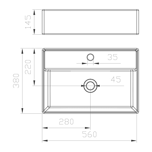 ERCOS Rechteckiges Aufsatzwaschbecken aus Keramik, Weiß poliert, Badwaschbecken mit integriertem Überlauf, Maße 560X380 MM