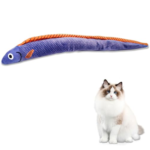 Andiker Catnip Toy for Cats, Cute Realistic Cat Fish Toy with Catnip and Crinkle Paper Soft Bite-Resistant Interactive Cat Toy for Indoor Cats Kittens Biting Chewing Reducing Boredom (Long)