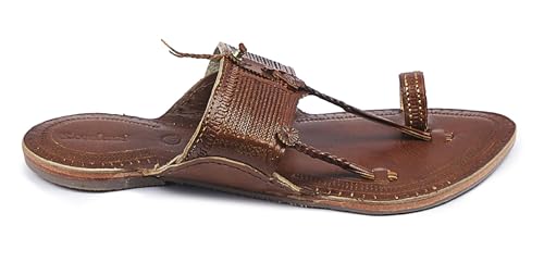 Image of KORAKARI Mens Handmade Kolhapuri Chappal Smooth and Comfortable, Stylish Durable Anti Slip Design Flip Flops Slippers Genuine Leather Traditional Indian Footwear.
