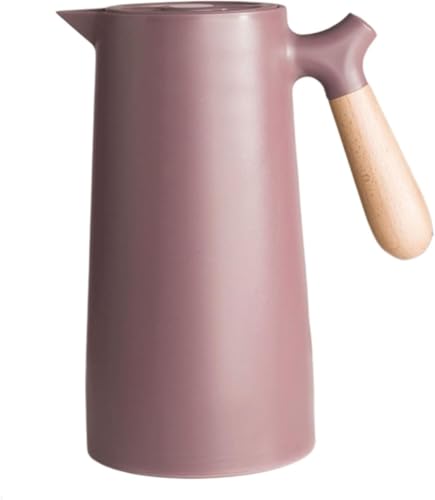 BRZU 保温・保冷機能付き 家庭用 大容量 湯たんぽ 魔法瓶 ブナ材ハンドル お手入れ簡単 広口 1L 卓上ケトル (ピンク,1000ml)