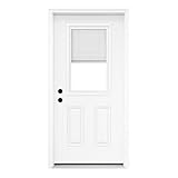 ItWorths 36'x 80' Fiberglass Front Door with Brickmould, Single Exterior Entry Door with Internal Blinds Between Tempered Glass Panels for House's Front Entrance, Vinyl Frame, Right Hand Inswing