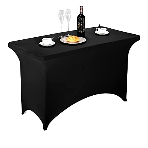 Image of FORLIFE 2Pack Spandex Table Covers,Fitted Tablecloth for Rectangular Tables, Stretch Patio Table Covers, Universal Spandex Table Cover for Wedding, Banquet, Party (4ft, Black)