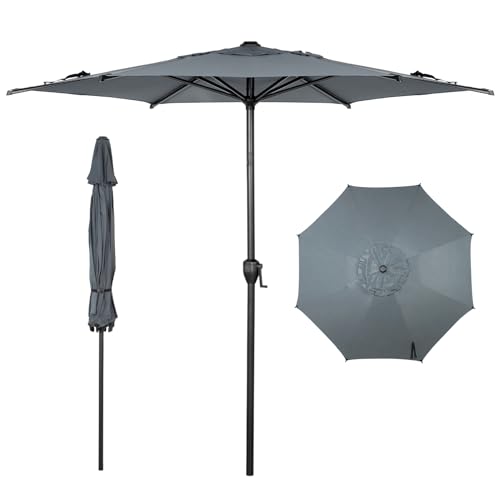 Image of Abba Patio 11FT Lyon Outdoor Patio Umbrella Outdoor Table Umbrella with Push Button Tilt and Crank Market Umbrella 8 Sturdy Ribs UV Protection Waterproof for Garden Deck Backyard Pool Grey