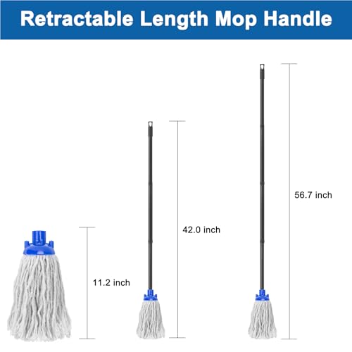 Cotton String Wet Mop Floor Cleaning 125cm Metal Mop Handle and 2 Pcs Microfiber Cotton Mop Replacement Head Refill,Cleaning Home,Kitchen,Office,Garage and Concrete/Tile Floor