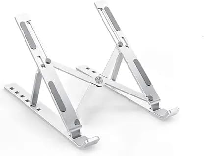 Adjustable Aluminium Laptop Stand, Portable Folding Design, Multi-Function Holder for Laptop, Tablet, Mobile Phone, Silver