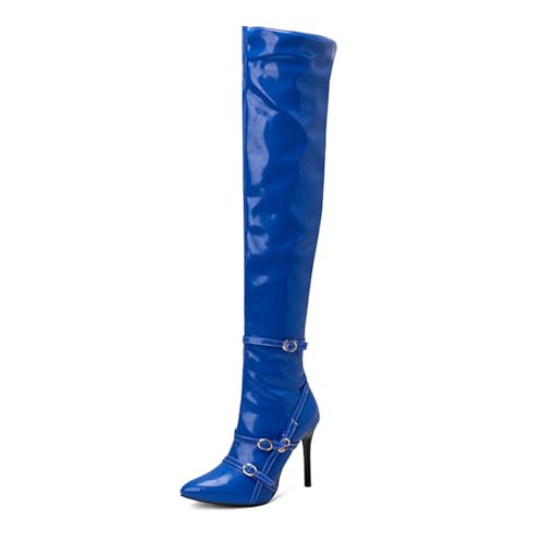Cuissardes talons aiguilles 11cm en cuir verni escarpins bout pointu chic