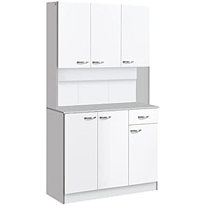 HOMCOM Keukenkast, hoge kast met laden, verstelbare planken, keukenbuffet met magnetronrek voor woonkamer, eetkamer, 101 x 39 x 180 cm, wit
