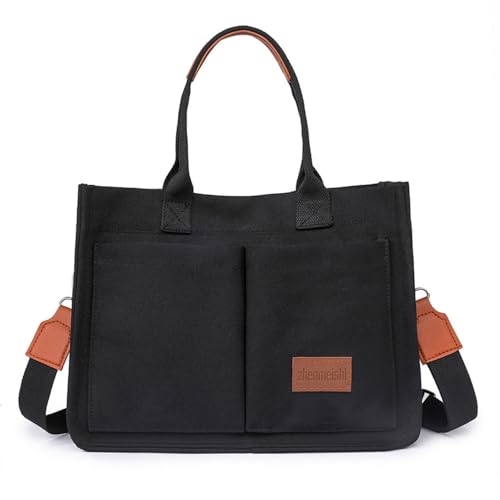 QLTYTUI Sac à bandoulière pour femme - Grand sac en toile - Sac à main - Sac à main - Sac à bandoulière, Noir