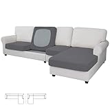 Easy-Going Stretch 4 Pieces Couch Cushion Covers for Sectional Sofa Left/Right L Shape Chaise Lounge Sofa Seat slipcover Anti-Slip Sofa Cover Soft (3 Seater + 1 Chaise, Grey)