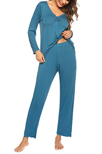 Image of Ekouaer Womens Pajama Sets 2 Piece Lounge Set Fall Winter Pajamas Long Sleeve Pjs Top and Pants Soft Pj Sets Loose Sleepwear