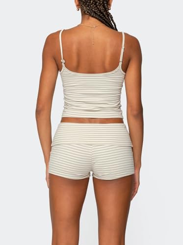 Women 2 Piece Striped Pajama Set Y2k Sleeveless Cami Tank Top and Fold Over Shorts Lounge Set Sleepwear4