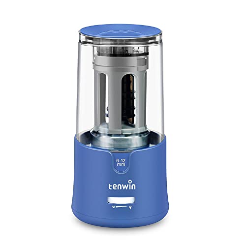 Electric Pencil Sharpener for Coloured Pencils Portable Electric Sharpener with Container for 6-12mm Pencils Safety Design Fast Sharpen with Heavy Duty Helical Blade in Office School Home Use (Blue)