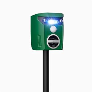 Solar Ultrasonic Animals Repellent, 1 Pack Motion Activated Cat Repellent with Flashing Lights & Alarm Weatherproof Outdoor Deer Repellent Device for Cats, Dogs, Raccoons, Rabbits, Squirrels, Skunks