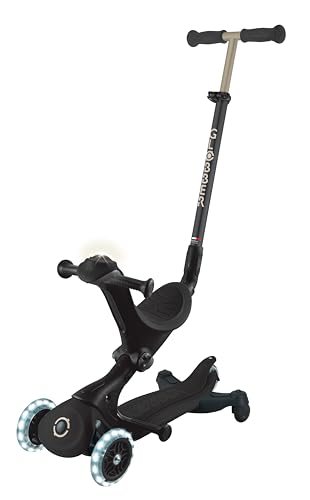Globber - GO•UP Deluxe Lights 360 - Patinete evolutivo de 3 Ruedas con Asiento y módulo 360, para niños de 15 Meses a 6 años, Negro