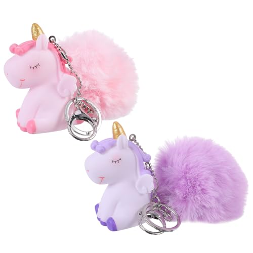 FOYTOKI Llavero de Dibujos Animados Unicornio Pompones de Peluche 2 Piezas, Colgante para Bolso y Llavero de Coche, Accesorio Infantil Decorativo para Mochila y Obsequio Color Aleatorio