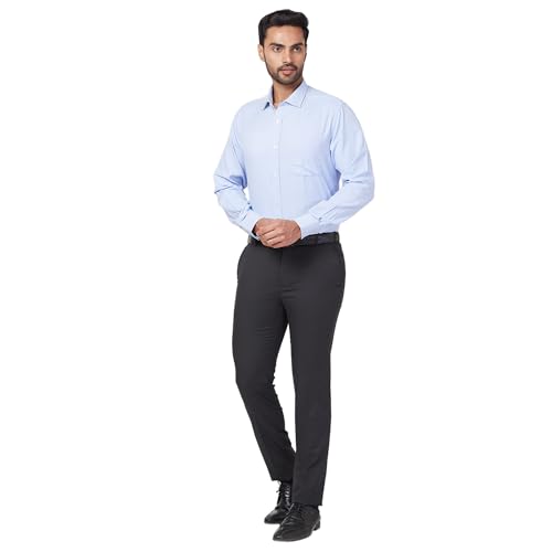 Image of Raymond Men's Mid Rise Slim Fit Structure Pattern Polyester Blend Pleated Formal Trouser
