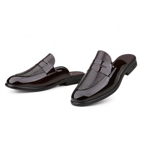 Image of BXXY Men's Office & Outdoor Wear Slip On Loafers and Casual Mules for Men with Embossed Patent Leather Material and Anti-Skid TPR Sole.